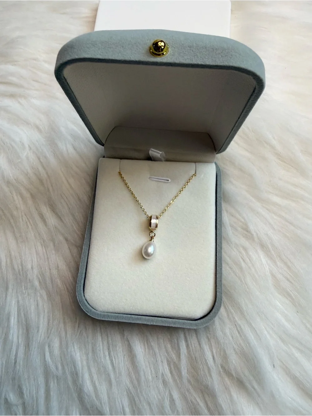 5A Freshwater Cultured Single Pearl Necklace Pendant Gold 7.5mm Birthday Gift